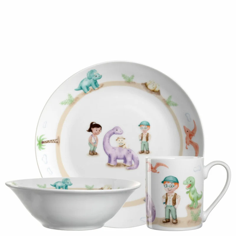Leonardo Kindergeschirr Bambini Avventura Dino 3-tlg., Porzellan, Mehrfarbig, 022805