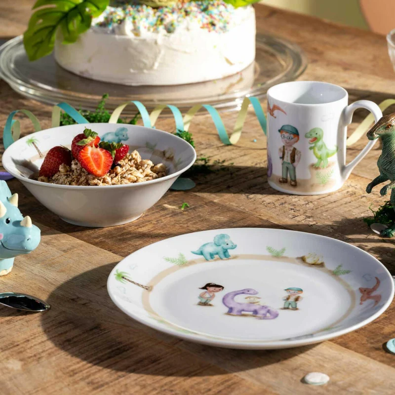 Leonardo Kindergeschirr Bambini Avventura Dino 3-tlg., Porzellan, Mehrfarbig, 022805