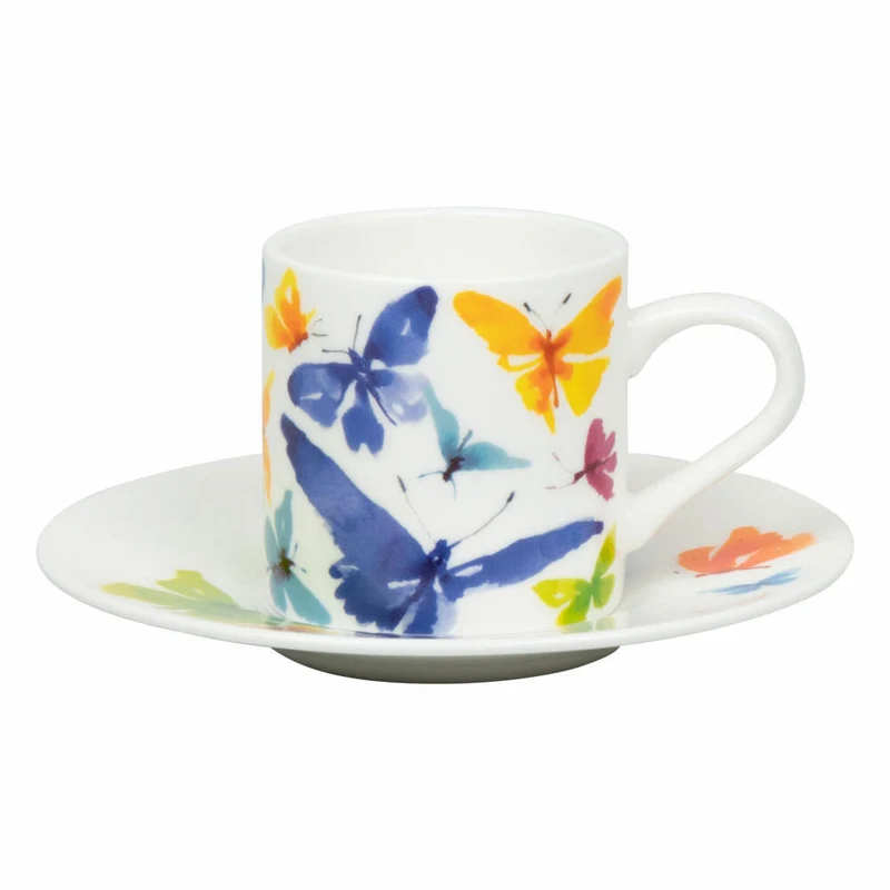 Könitz Espressotasse Victoria Lowe - Butterfly mit Untertasse, Becher, Bone China, Bunt, 95 ml, 11 5 304 2705