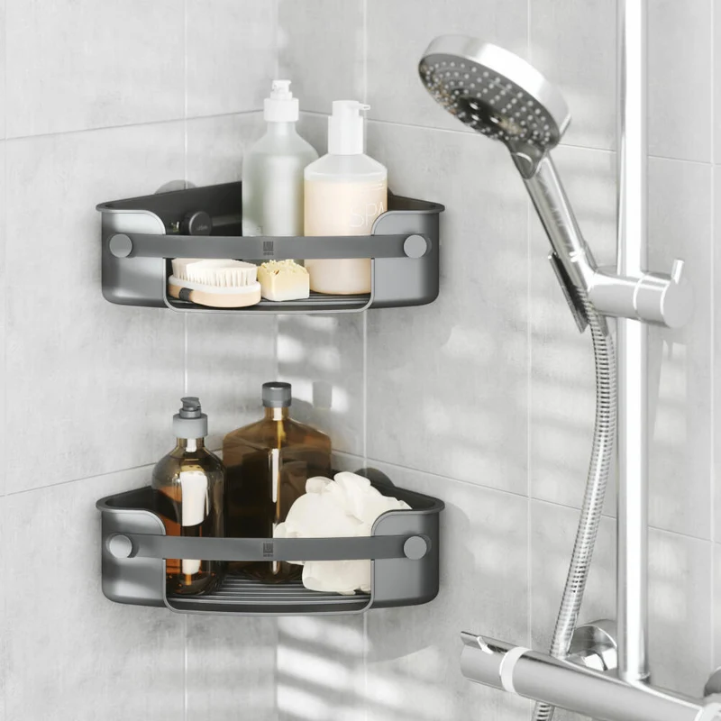 Umbra Eckduschablage Flex zum Kleben, Duschregal, Kunststoff (85% recyceltes ABS), Schwarz, 32.5 x 19 cm, 1021299-040