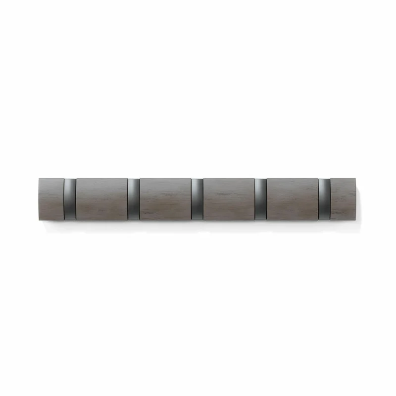 Umbra Wandgarderobe Flip mit 5 Haken, Garderobenleiste, Pappelholz, Kunststoff, Grau, Zinnfarben, 51 cm, 318850-1045