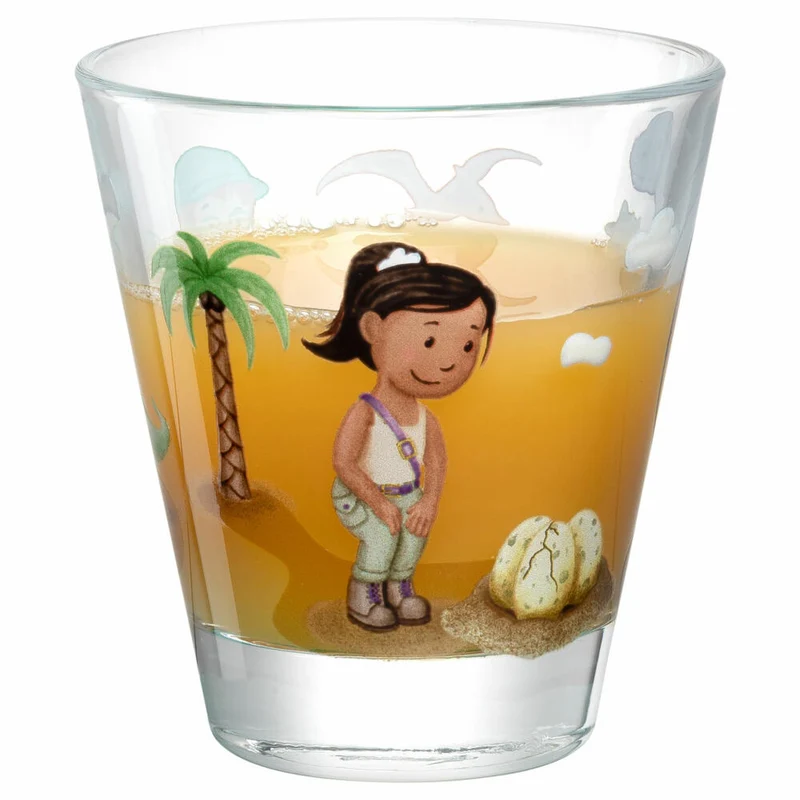 Leonardo Trinkglas Bambini Avventura Dino, Trinkbecher, Kalk-Natron-Glas, Mehrfarbig, 215 ml, 044423