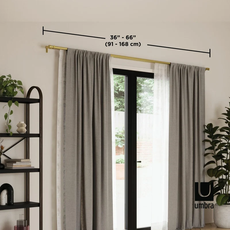Umbra Doppel-Teleskop-Gardinenstange Cappa, Vorhangstangen mit Halterung, Stahl, Messing, 92-168 cm, 1014557-104