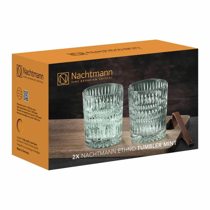 Nachtmann Ethno Tumbler, 2er Set, Whiskybecher, Whiskyglas, Kristallglas, Mint, 304 ml, 105388
