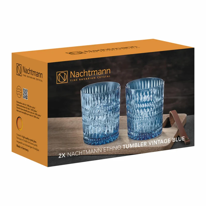 Nachtmann Ethno Tumbler, 2er Set, Whiskybecher, Whiskyglas, Kristallglas, Vintage Blue, 304 ml, 105389