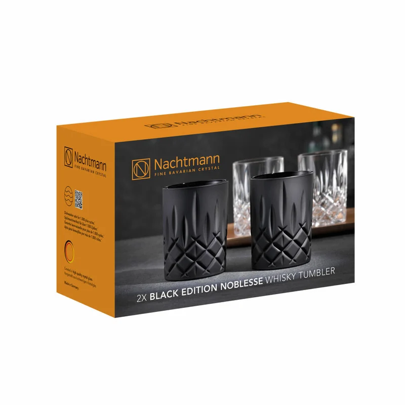 Nachtmann Noblesse Whiskybecher, 2er Set, Tumbler, Whiskyglas, Kristallglas, Schwarz, 295 ml, 105394