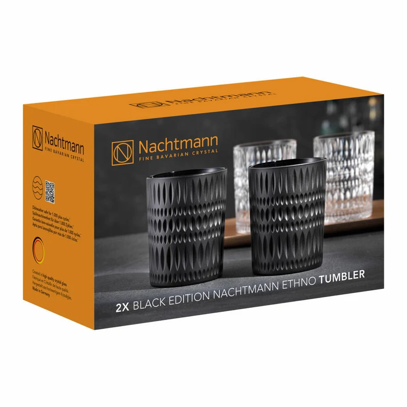 Nachtmann Ethno Tumbler, 2er Set, Whiskybecher, Whiskyglas, Kristallglas, Schwarz, 304 ml, 105395