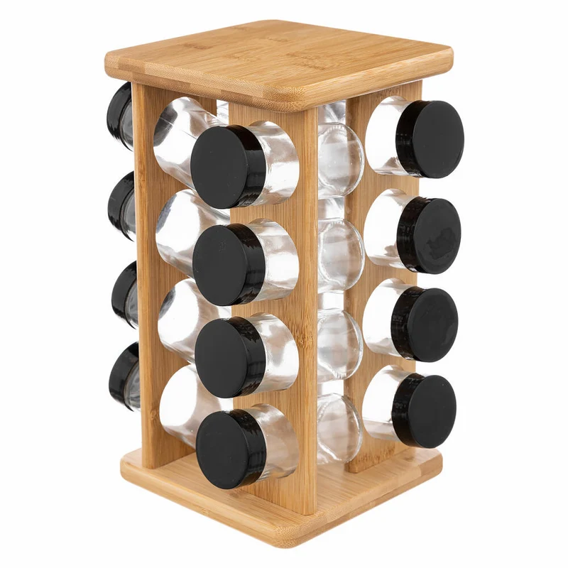 5Five Simply Smart Bambus-Gewürzkarussell, mit 16 Gewürzdosen aus Glas, 27.7 cm, 124572