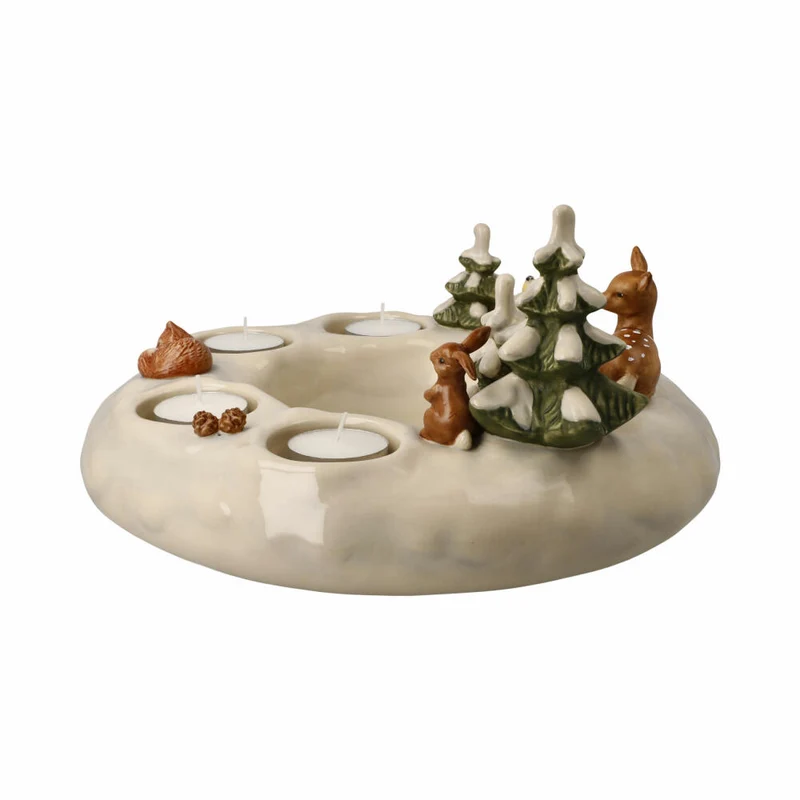 Goebel Adventskranz Winterwald, Teelichthalter, Steingut, Bunt, 14 cm, 66704311