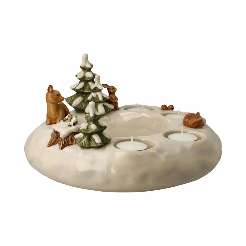 Goebel Adventskranz Winterwald, Teelichthalter, Steingut, Bunt, 14 cm, 66704311