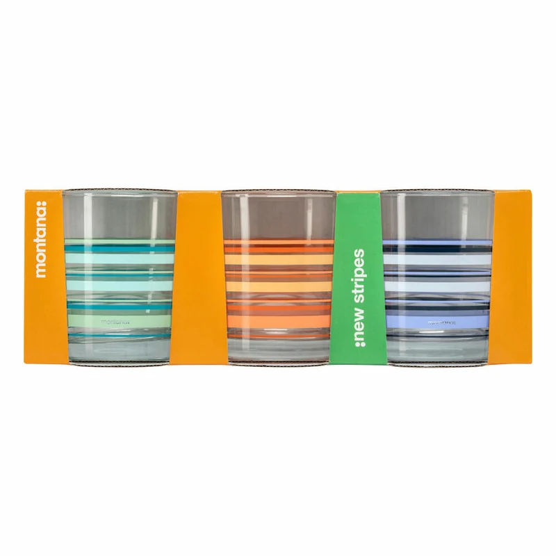 montana Trinkglas :new stripes 3er Set, Becher gestreift, Kalk-Natron-Glas, Mehrfarbig, 240 ml, 046010