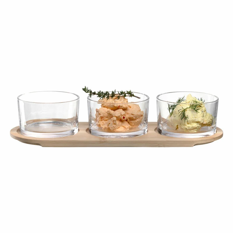 montana Servierset 4-tlg. :prepare, Holzbrett mit 3 Gläsern, Holz, Glas, Klar, 046013