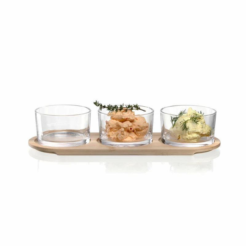 montana Servierset 4-tlg. :prepare, Holzbrett mit 3 Gläsern, Holz, Glas, Klar, 046013
