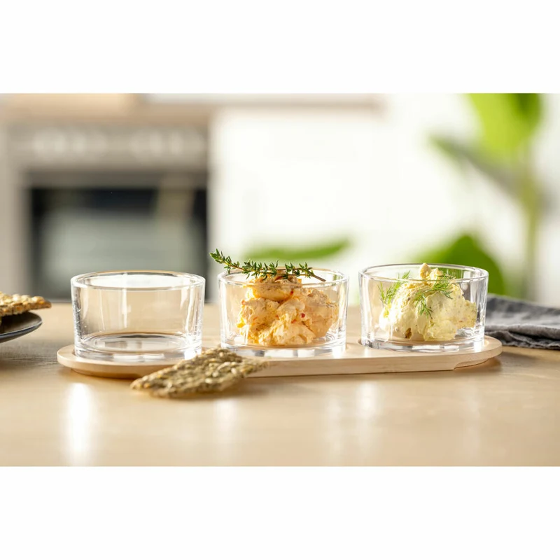 montana Servierset 4-tlg. :prepare, Holzbrett mit 3 Gläsern, Holz, Glas, Klar, 046013