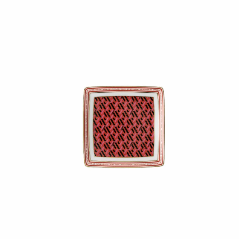 Rosenthal Versace Schälchen quadratisch flach La Greca Signature Red, Porzellan, 12 cm, 11940-403766-15253