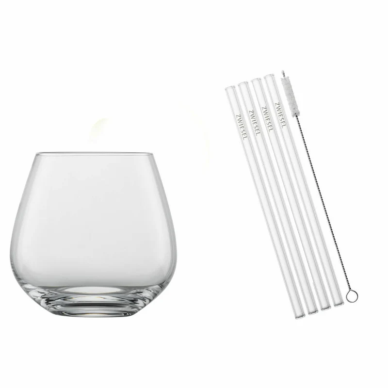 Schott Zwiesel Drinks-Set After Work 9-tlg., 4 Becher mit Glastrinkhalmen und Bürste, Glas, 130015