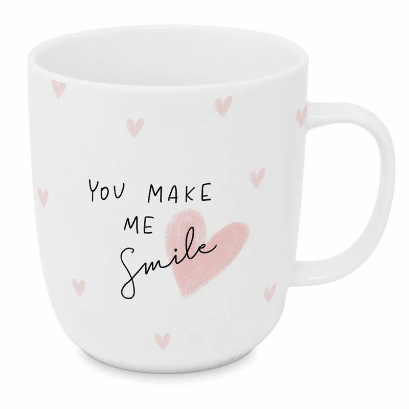 PPD Make me Smile Mug 2.0 D@H, Henkelbecher, Kaffeetasse, Becher, Tasse, New Bone China, Weiß / Rosa, 400 ml, 551342