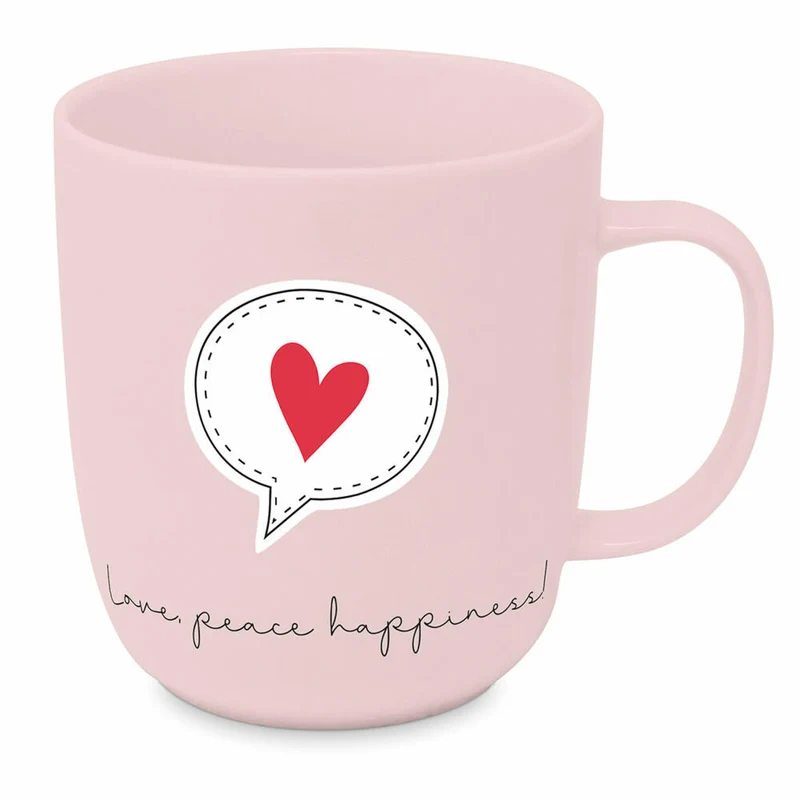 PPD Love, peace, happiness Mug 2.0 D@H, Henkelbecher, Kaffeetasse, Becher, Tasse, New Bone China, Rosa, 400 ml, 561102072