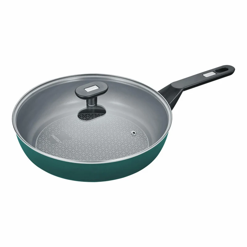 Berndes Eco Recycle+ Schmorpfanne, mit Glasdeckel, Pfanne, Aluminium recycelt, Grün, Ø 28 cm, 0011695411