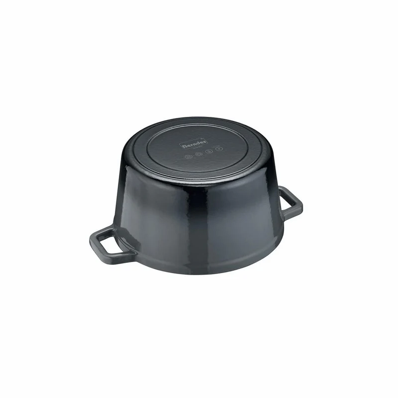 Berndes b.iron Bräter Kochtopf Rund, Schmortopf, Topf, Induktionsgeeignet, Gusseisen, Schwarz / Grau, Ø 20 cm, 034153