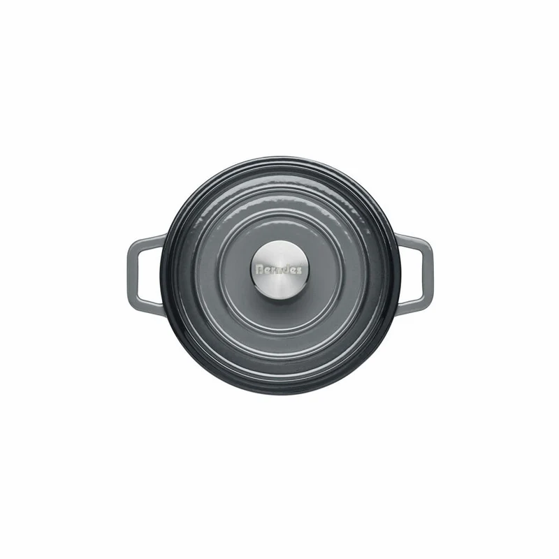 Berndes b.iron Bräter Kochtopf Rund, Schmortopf, Topf, Induktionsgeeignet, Gusseisen, Schwarz / Grau, Ø 20 cm, 034153