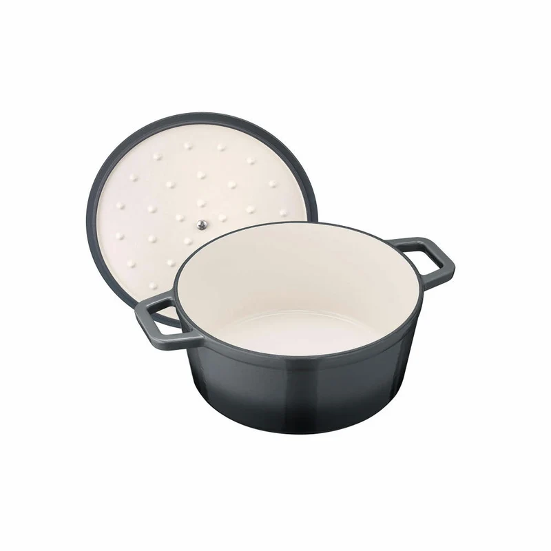 Berndes b.iron Bräter Kochtopf Rund, Schmortopf, Topf, Induktionsgeeignet, Gusseisen, Schwarz / Grau, Ø 24 cm, 034155