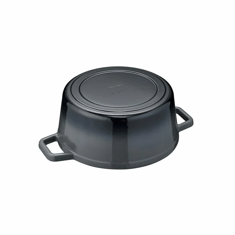 Berndes b.iron Bräter Kochtopf Rund, Schmortopf, Topf, Induktionsgeeignet, Gusseisen, Schwarz / Grau, Ø 24 cm, 034155