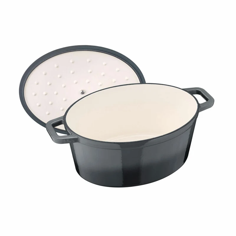 Berndes b.iron Bräter Kochtopf Oval, Schmortopf, Topf, Induktionsgeeignet, Gusseisen, Schwarz / Grau, 31 x 24 cm, 034168