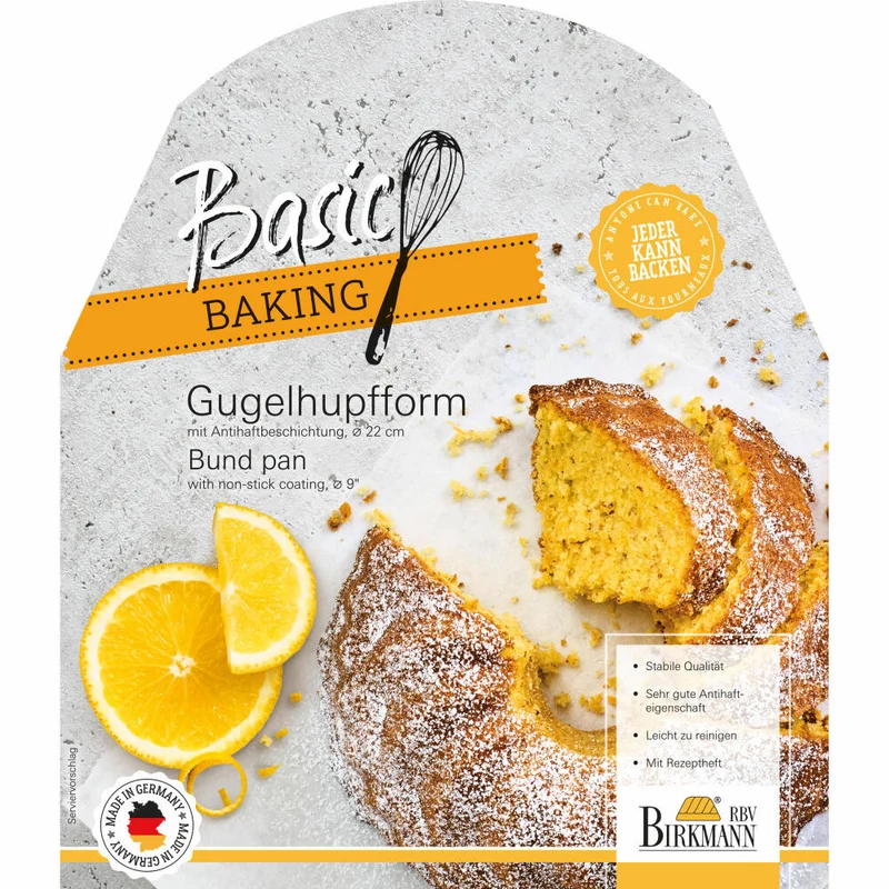 Birkmann Basic Baking Gugelhupfform, Backform, Kuchenbackform, Kuchenform, Gugelhupf, Karbonstahl, Ø 22 cm, 883109