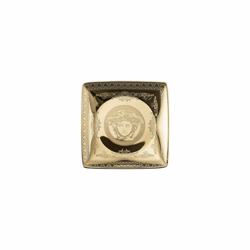 Rosenthal Versace Schälchen quadratisch flach Golden Medusa, Porzellan, 12 cm, 11940-403721-15253