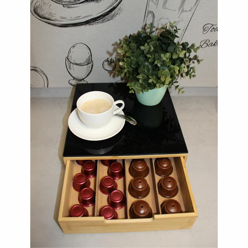 5five Simply Smart Kapselregal mit Schublade, Kaffeekapselständer, Holz mit Glasplatte, 167753