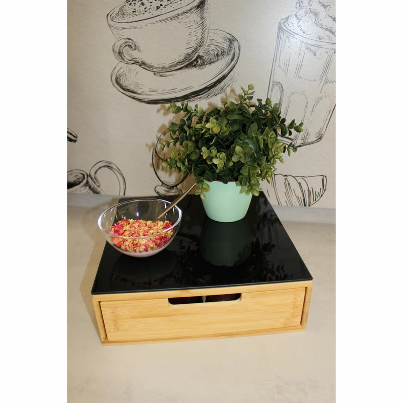 5five Simply Smart Kapselregal mit Schublade, Kaffeekapselständer, Holz mit Glasplatte, 167753
