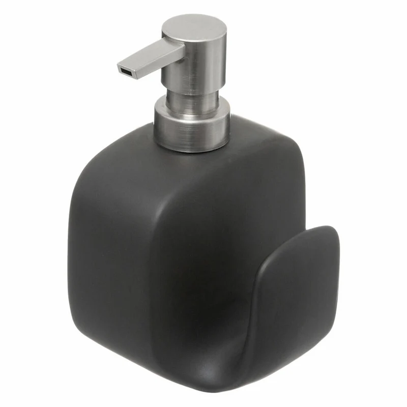 5five Simply Smart Seifenspender mit Spülschwamm, Steinzeug, Kunststoff, Schwarz, 400 ml, 167782