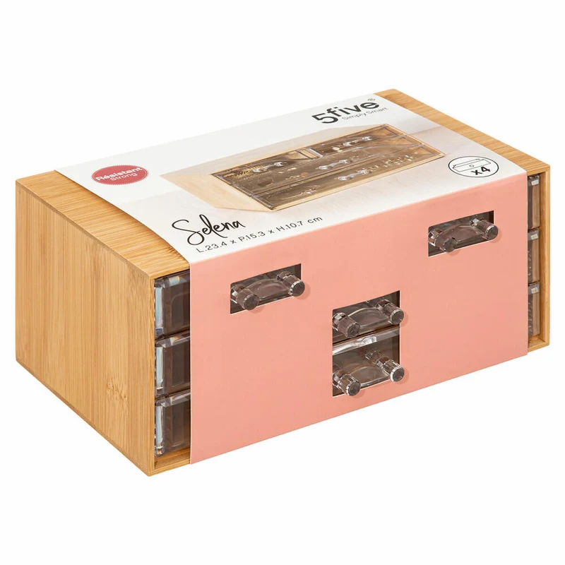 5five Simply Smart Schmuckbox Selena mit 4 Schubladen, Schmuckaufbewahrung, Bambus, Kunststoff, 23 x 15 x 10 cm, 174660