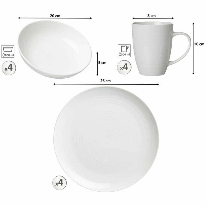 Ritzenhoff & Breker Kombiset Suomi, 12-tlg., Kombiservice, Geschirrset, Service, Porzellan, Cremeweiß, 318555