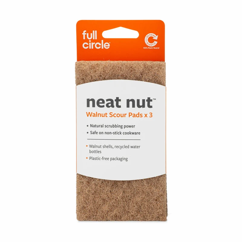 Full Circle Home Scheuerschwamm Neat Nut 3er Set, Spülschwamm aus Walnussschalen, FC13213