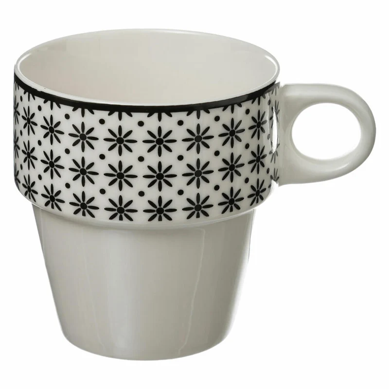 SG Secret de Gourmet Kaffeetassen 4er-Set Bohemia mit Ständer, Becher, Porzellan, Schwarz / Weiß, 260 ml, 154138