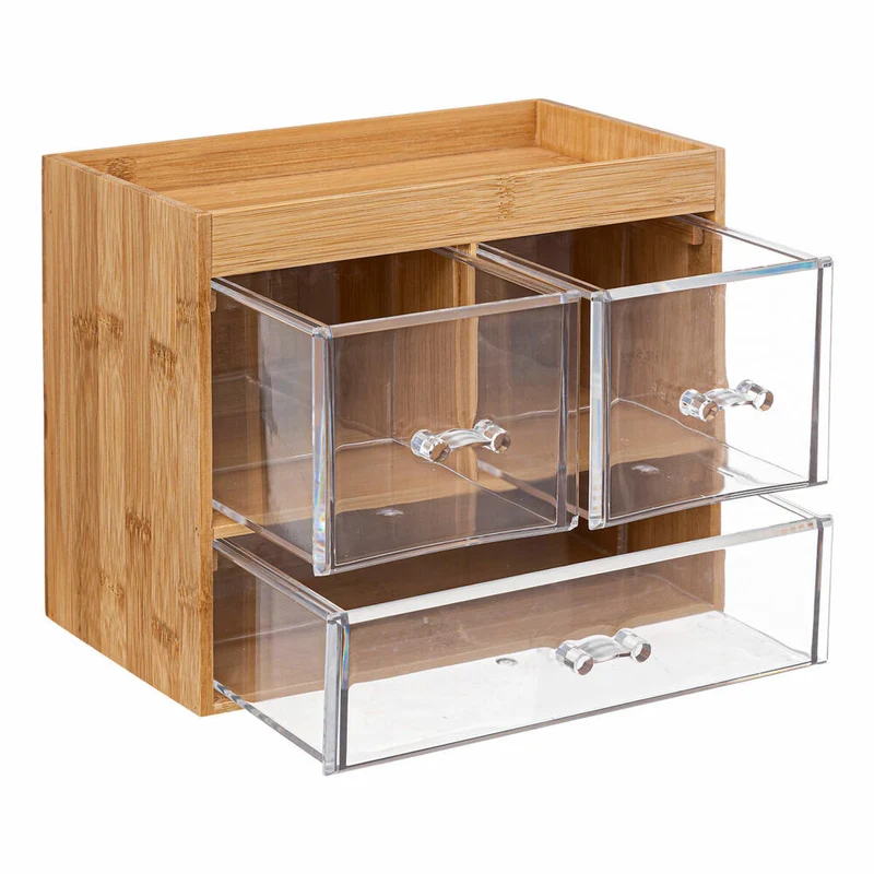 5five Simply Smart Schmuckorganizer Selena mit 3 Schubladen, Schmuckaufbewahrung, Bambus, Kunststoff, 24 x 15 x 20 cm, 174806
