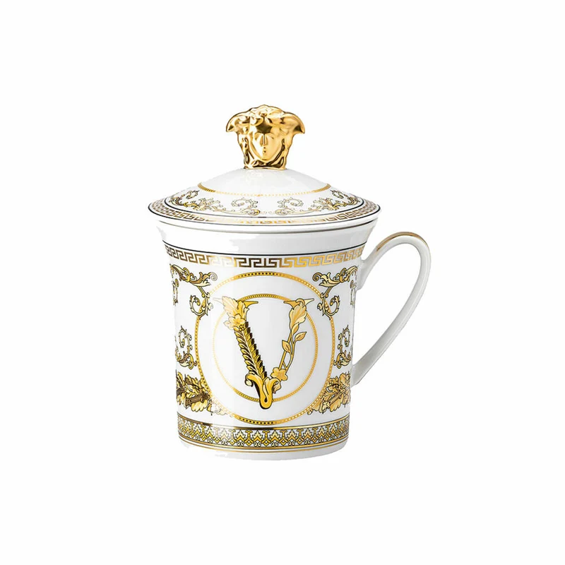 Rosenthal Versace Becher mit Deckel 30 Years Collection Virtus Gala White, Porzellan, 350 ml, 19315-403730-28700