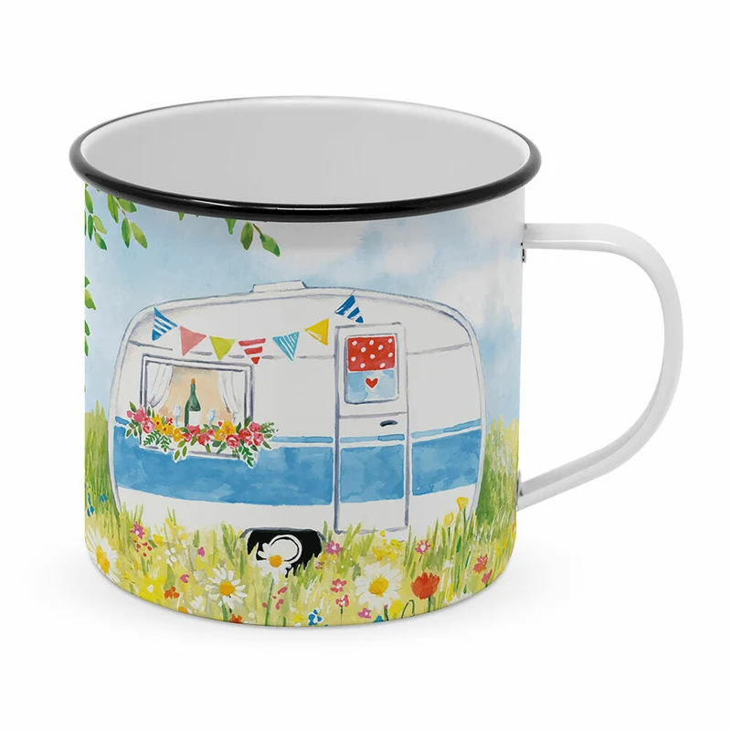 PPD Happy Camping Happy Metal Mug, Henkelbecher, Kaffeebecher, Becher, Tasse, Metall, 350 ml, 180002174