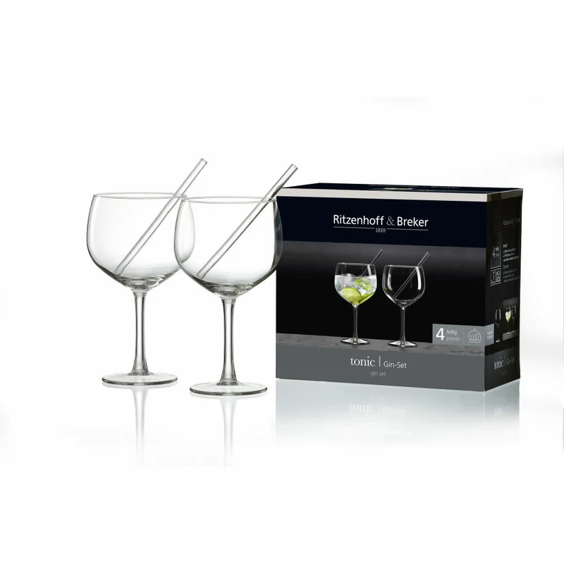Ritzenhoff & Breker Gin Gingläser Set, 4-tlg., mit Trinkhalm, Ballonkelch, Ginglas, Trinkglas, Glas, Klar, 650 ml, 817737