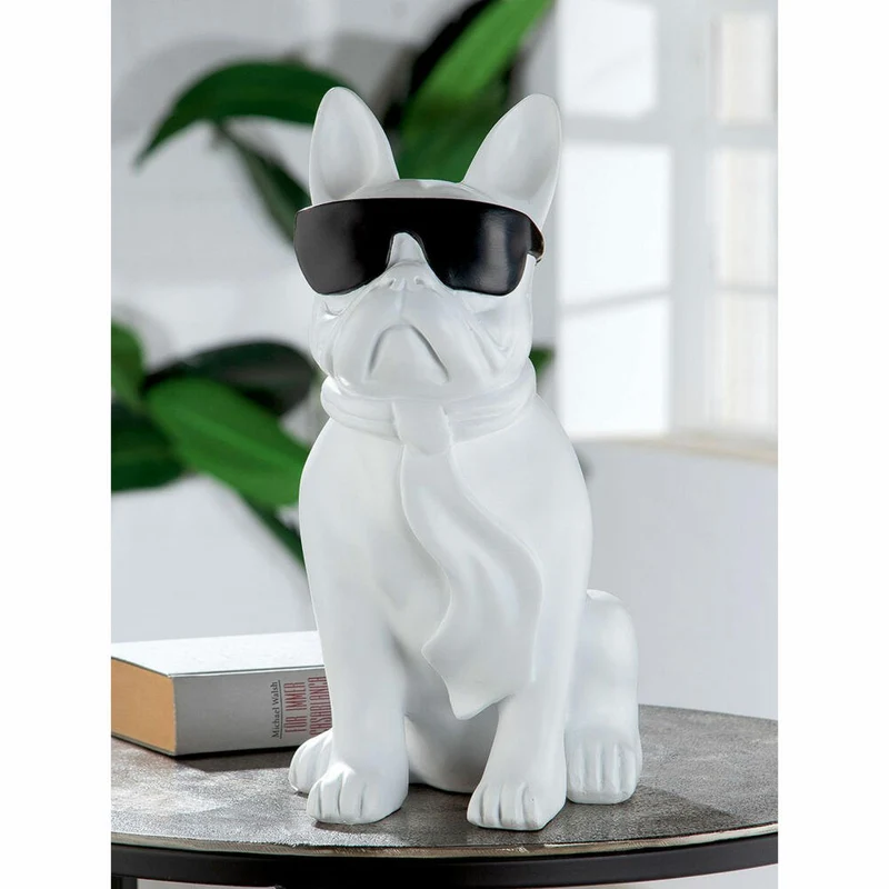 Casablanca by Gilde Poly Mops Cool Dog Sitzend, Dekofigur, Dekoration, Skulptur, Kunstharz, Weiß, H 35 cm, 37190