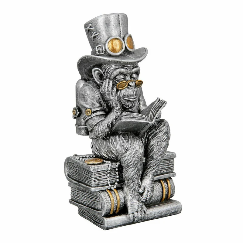 Casablanca by Gilde Poly Skulptur Steampunk Reading Ape, Dekofigur, Affe, Dekoration, Kunstharz, H 23 cm, 37224