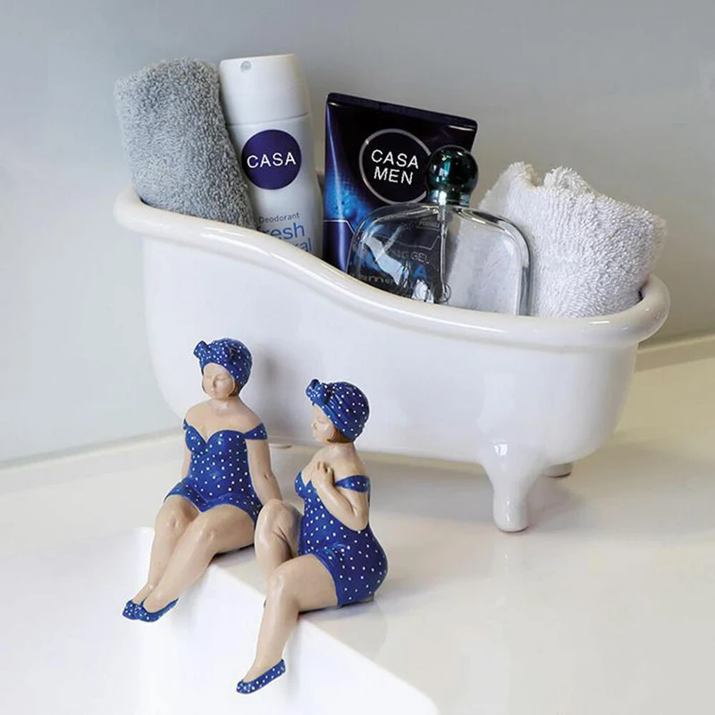 Gilde Poly Figur Becky, 2er Set, Kantensitzer, Dekofigur, Dekoration, Kunstharz, Blau / Weiß, 79348