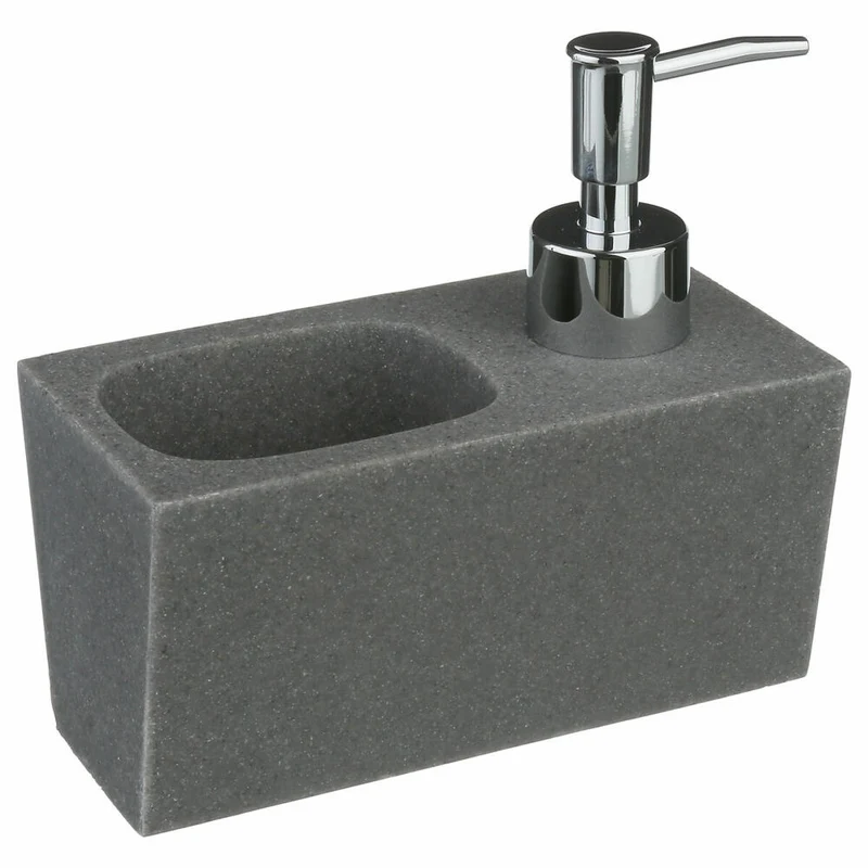 5five Simply Smart Seifenspender mit Spülschwamm, Polyresin, Kunststoff, Steingrau, 170 ml, 120052