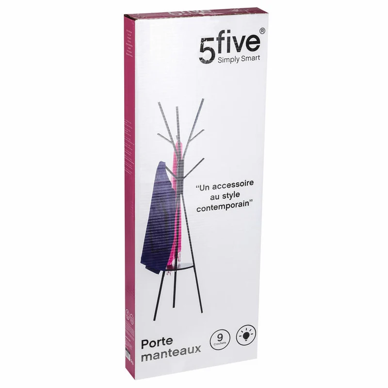 5five Simply Smart Standgarderobe mit 9 Haken, Garderobenständer, Metall, MDF, Schwarz, 138944A