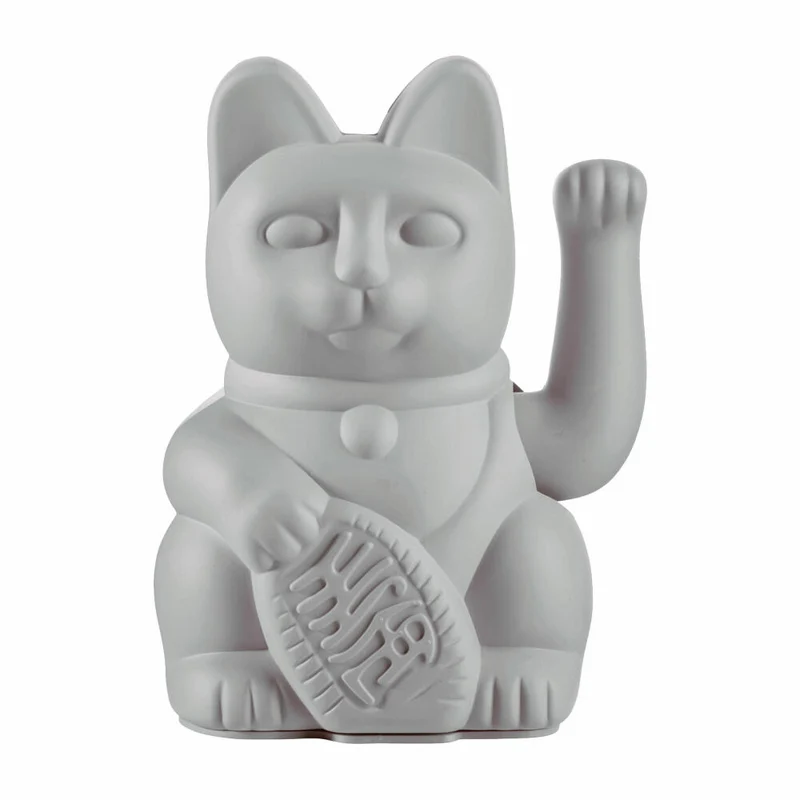 Donkey Products Winkekatze Lucky Cat, Glücksbringer, winkende Katze, Kunststoff, Grau, ca. 15 cm, 330436