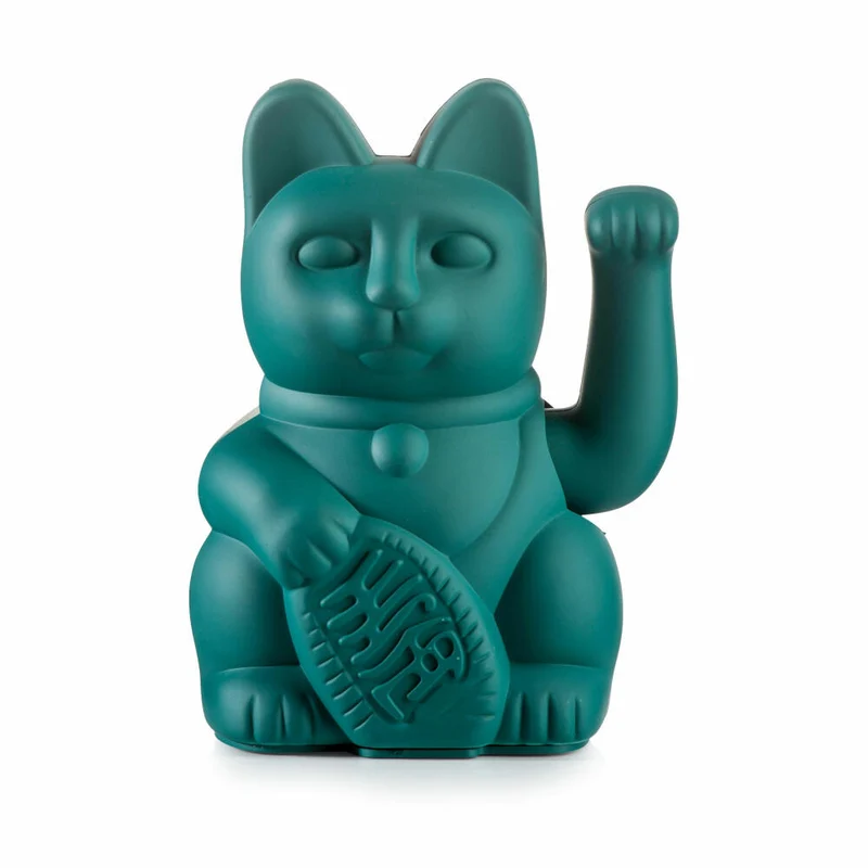 Donkey Products Winkekatze Lucky Cat, Glücksbringer, winkende Katze, Kunststoff, Grün, ca. 15 cm, 330433