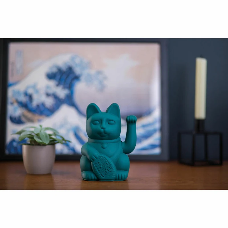 Donkey Products Winkekatze Lucky Cat, Glücksbringer, winkende Katze, Kunststoff, Grün, ca. 15 cm, 330433