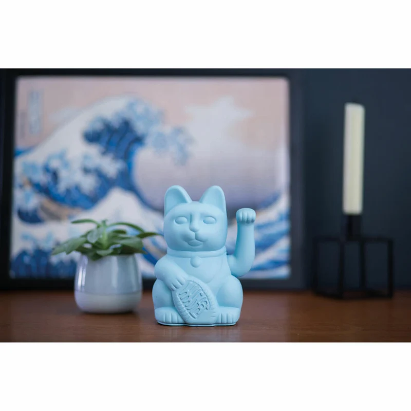 Donkey Products Winkekatze Lucky Cat, Glücksbringer, winkende Katze, Kunststoff, Blau, ca. 15 cm, 330432